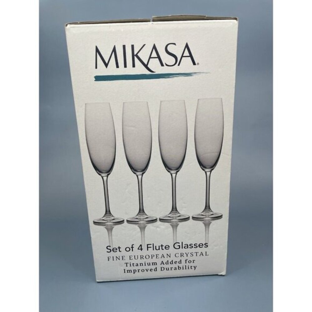 MIKASA Julie Champagne Flute European Crystal Glasses 8-Ounce, Set of 4